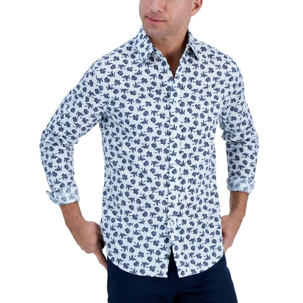 Club Room Mens Cotton Floral Printed Button-Down Shirt, Size L, NWT